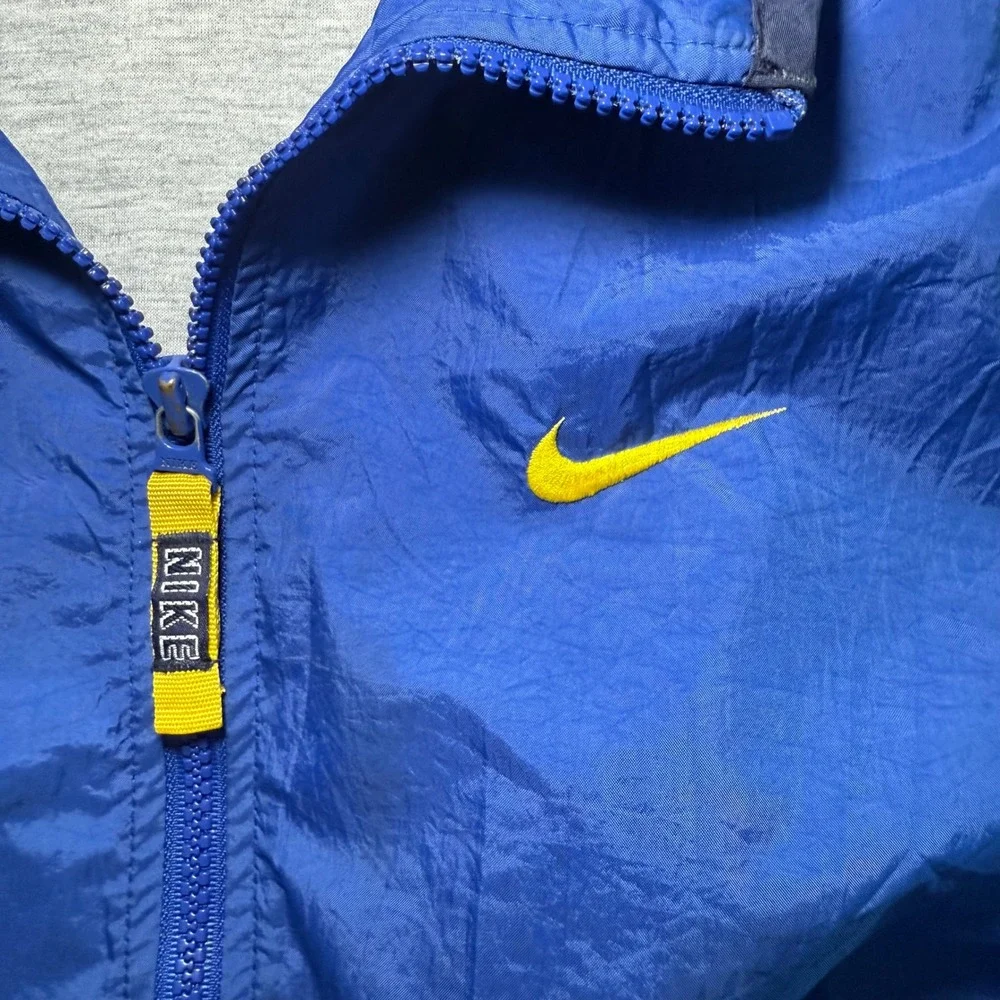 VTG 90s Nike Windbreaker Jacket Blue Yellow Stripe Full Zip Youth Medium M 10-12